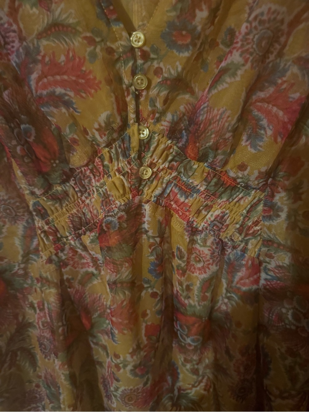 Anthropologie Mustard Floral V-Neck Blouse - Picture 6 of 9
